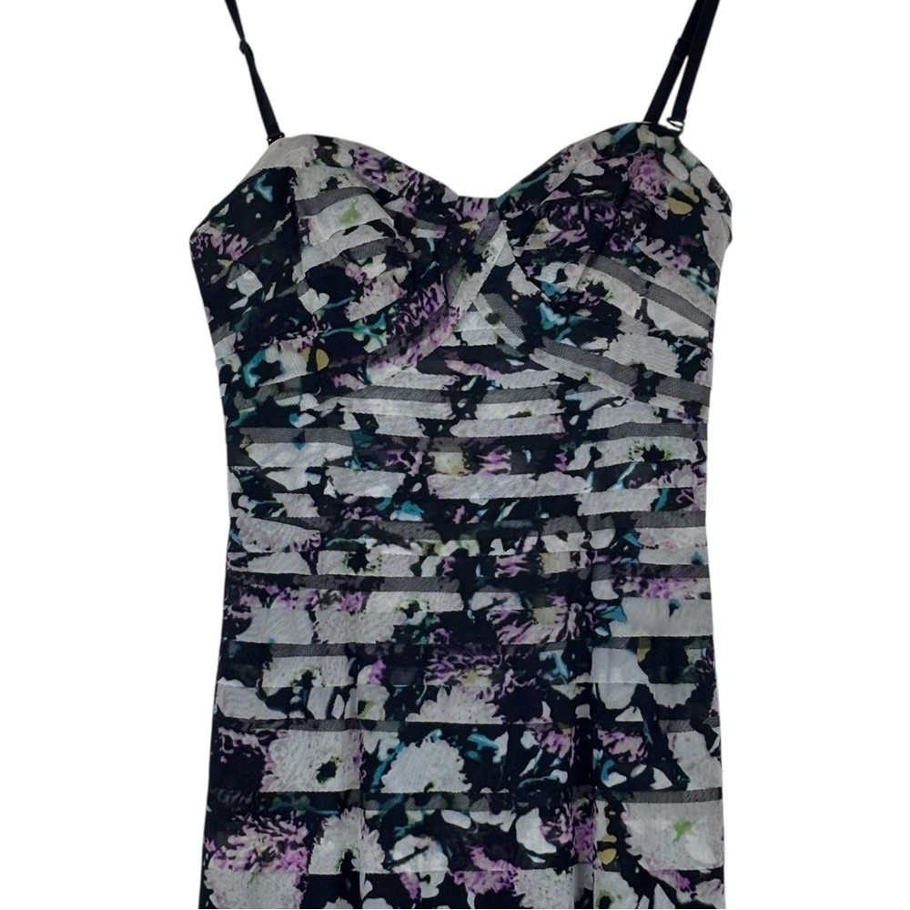 BCBGMAXAZRIA ERIKA SWEETHEART STRAPLESS TIERED FLORAL MESH MAXI GOWN DRESS - Picture 5 of 16